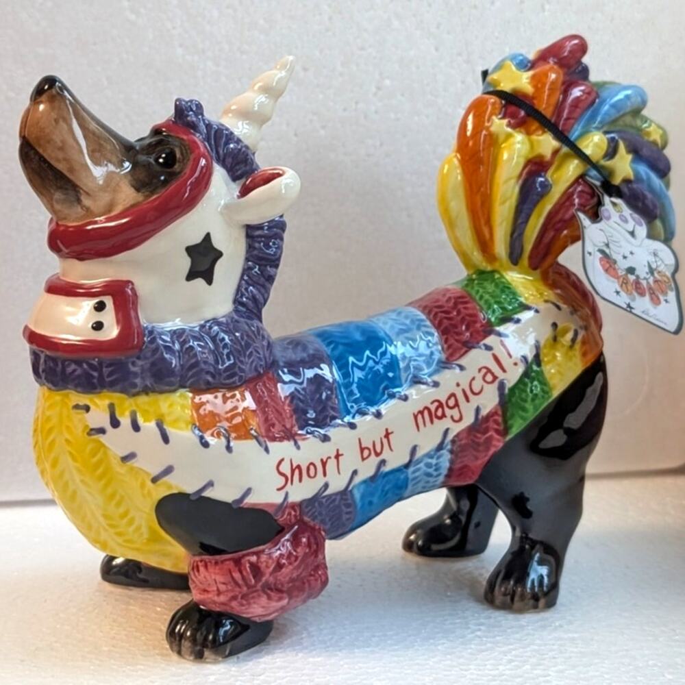 Blue Sky Clayworks Dachshund Unicorn Short but Magical 10” Ceramic Halloween NEW